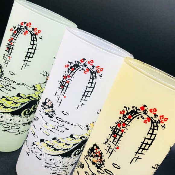 60s Southern Belle Tom Collins Cocktail Glass Set of 3 Frosted Highball Tumblers - Picture 10 of 13